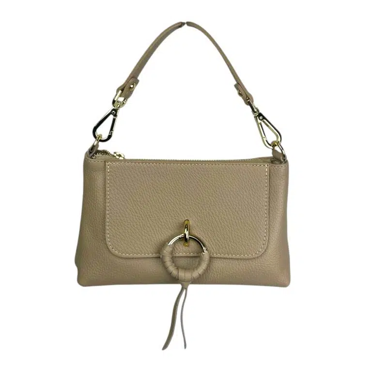 Bolso de Mano en Piel Italiana con Tira Bandolera, Frontal Decorativo y Cremallera para Mujer - Imagen 4