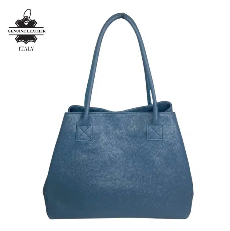 Bolso de Hombro en Piel Italiana para Mujer con Gran Capacidad y Tiras Laterales con Botón - Imagen 4