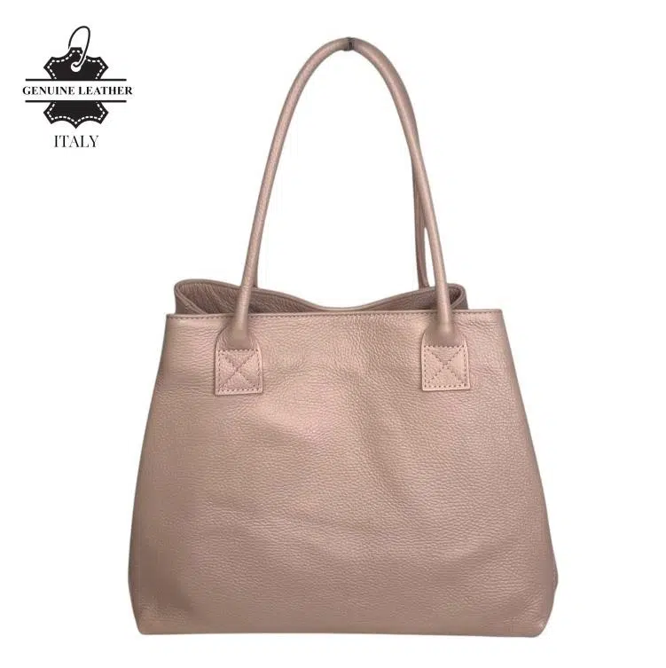 Bolso de Hombro en Piel Italiana para Mujer con Gran Capacidad y Tiras Laterales con Botón - Imagen 5