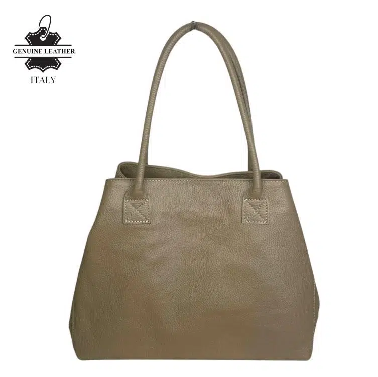 Bolso de Hombro en Piel Italiana para Mujer con Gran Capacidad y Tiras Laterales con Botón - Imagen 8