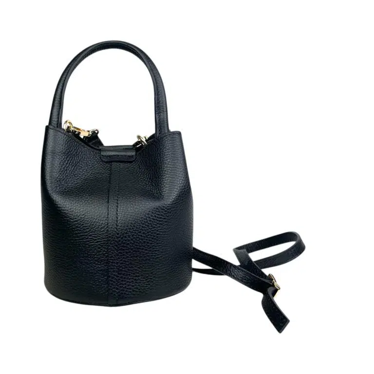 Bolso de Mano Estilo Bucket en Piel Italiana con Cierre de Botón y Tiras Laterales con Botones para Mujer - Imagen 9