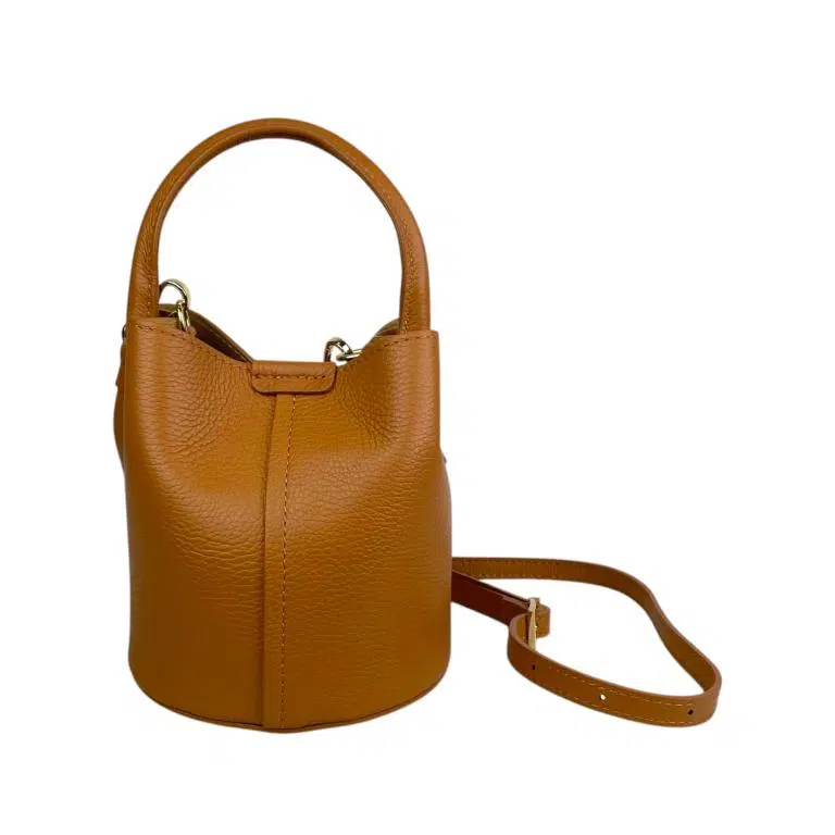 Bolso de Mano Estilo Bucket en Piel Italiana con Cierre de Botón y Tiras Laterales con Botones para Mujer - Imagen 4