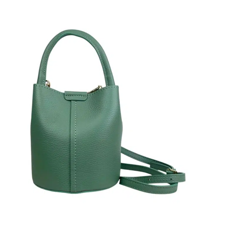 Bolso de Mano Estilo Bucket en Piel Italiana con Cierre de Botón y Tiras Laterales con Botones para Mujer - Imagen 5