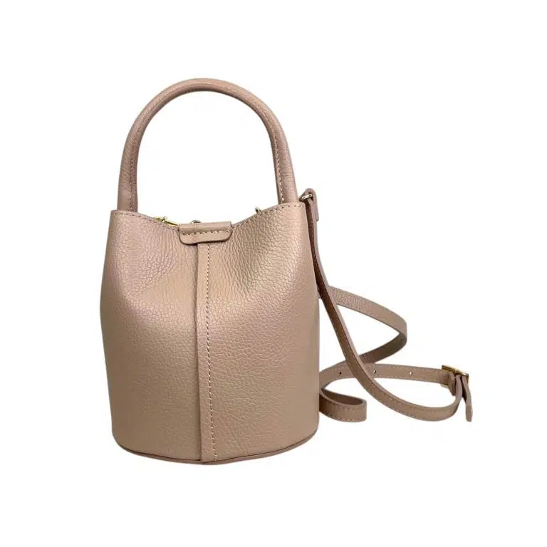 Bolso de Mano Estilo Bucket en Piel Italiana con Cierre de Botón y Tiras Laterales con Botones para Mujer - Imagen 6