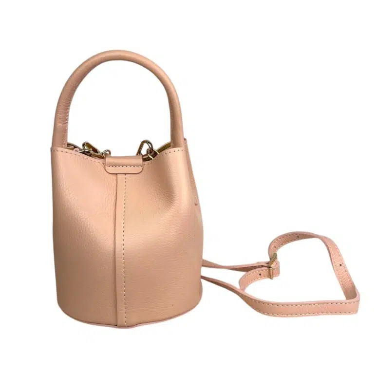 Bolso de Mano Estilo Bucket en Piel Italiana con Cierre de Botón y Tiras Laterales con Botones para Mujer - Imagen 2
