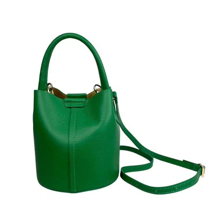 Bolso de Mano Estilo Bucket en Piel Italiana con Cierre de Botón y Tiras Laterales con Botones para Mujer - Imagen 3
