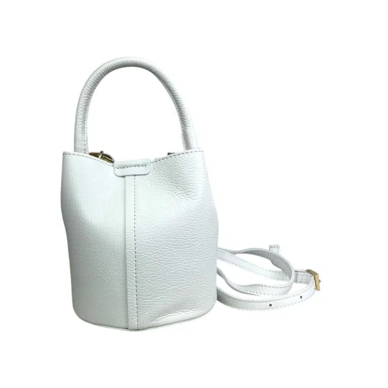 Bolso de Mano Estilo Bucket en Piel Italiana con Cierre de Botón y Tiras Laterales con Botones para Mujer - Imagen 8