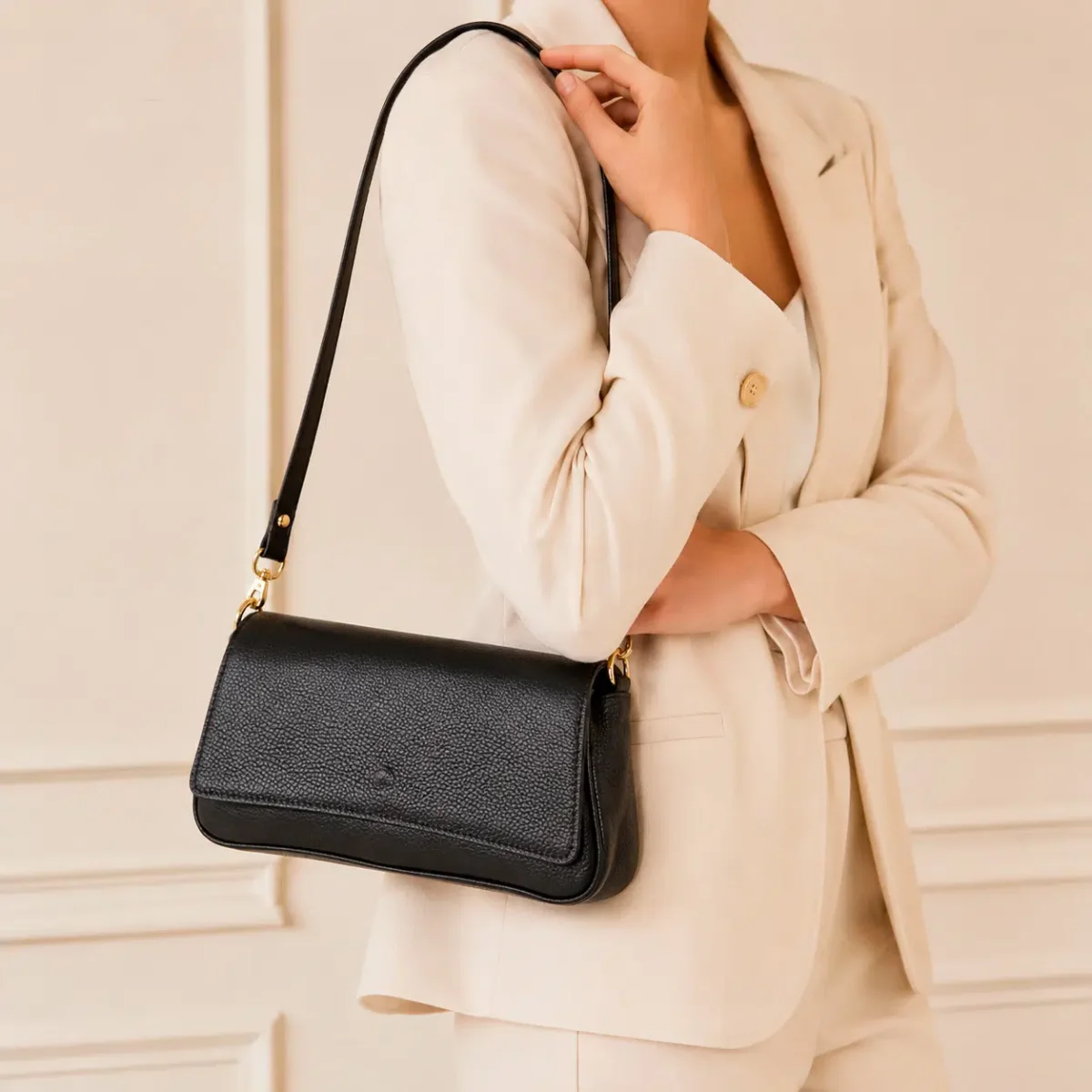 Bolso Bandolera Tipo Baguette en Piel Italiana Mujer con Asa Larga Removible y Gran Calidad