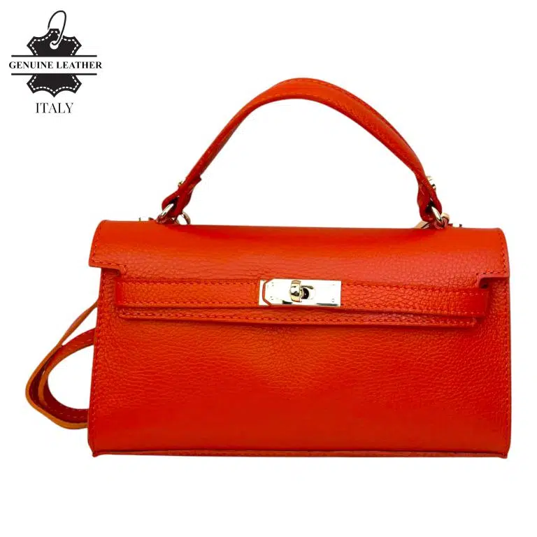 Bolso de Mano en Piel Italiana para Mujer con Asa Corta, Tira Bandolera y Solapa de Giro