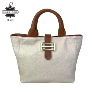Bolso de Mano Piel Italiana 2 Formas, Solapa Botón, Cremallera y Enganche Mujer