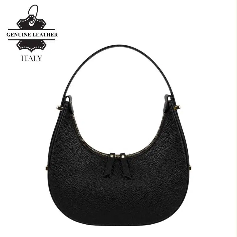 Bolso de Mano en Piel Italiana con Diseño Medialuna, Asa Ajustable y 2 Cremalleras Mujer - Imagen 9