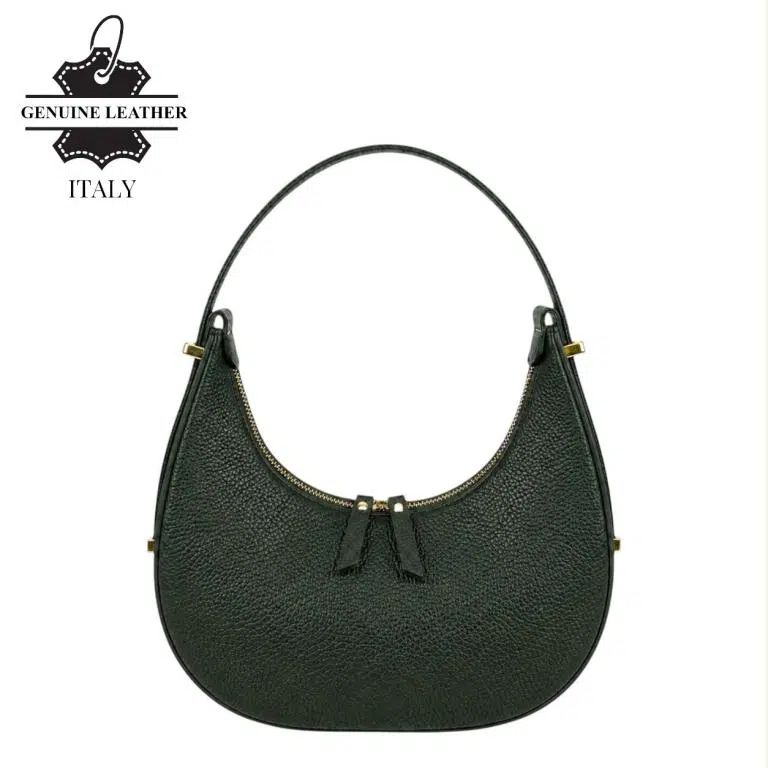 Bolso de Mano en Piel Italiana con Diseño Medialuna, Asa Ajustable y 2 Cremalleras Mujer - Imagen 5