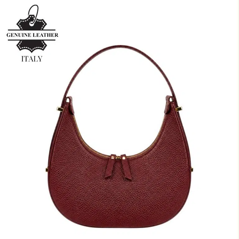 Bolso de Mano en Piel Italiana con Diseño Medialuna, Asa Ajustable y 2 Cremalleras Mujer