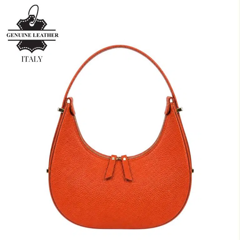 Bolso de Mano en Piel Italiana con Diseño Medialuna, Asa Ajustable y 2 Cremalleras Mujer - Imagen 4