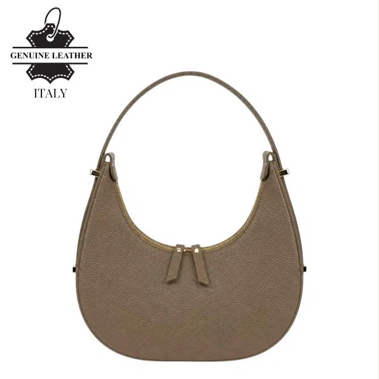 Bolso de Mano en Piel Italiana con Diseño Medialuna, Asa Ajustable y 2 Cremalleras Mujer - Imagen 7
