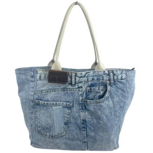 Bolso de Hombro en Algodón con Asas de Piel, Gran Capacidad y Cierre de Cremallera para Mujer