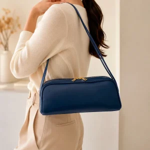 Bolso de Mano Tipo Barrel en Piel Italiana con 2 Asas Cortas y 2 Cremalleras para Mujer