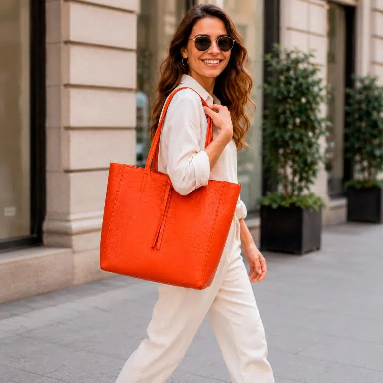 Bolso de Mano tipo Shopper en Piel Italiana para Mujer con Asas Largas y Cierre de Cremallera - Imagen 3