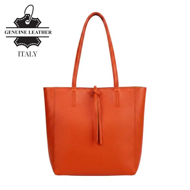 Bolso de Mano tipo Shopper en Piel Italiana para Mujer con Asas Largas y Cierre de Cremallera