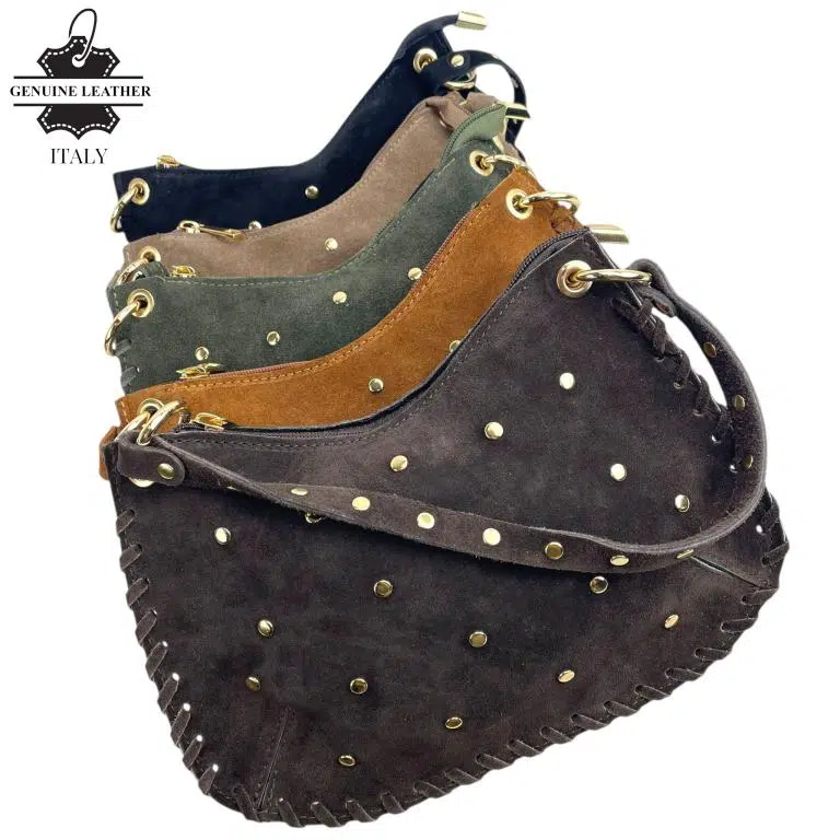 Bolso de Mano semiredonda en Piel Serraje con Tachuelas mujer - Imagen 3