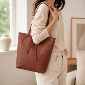 Bolso Shopper Universitario en Piel Italiana con 2 Asas y Bolsillo Interno para Mujer
