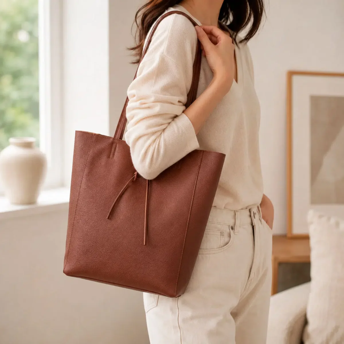 Bolso Shopper Universitario en Piel Italiana con 2 Asas y Bolsillo Interno para Mujer
