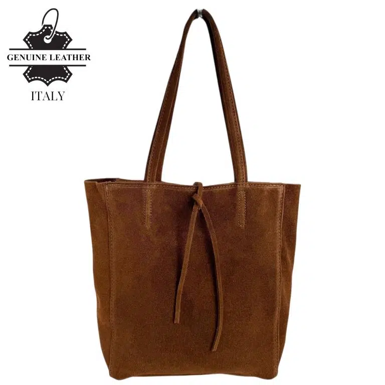 Bolso de Hombro tipo Tote en Serraje Italiano con Cuerdas, Cremallera y Bolsillo Interno para Mujer - Imagen 7