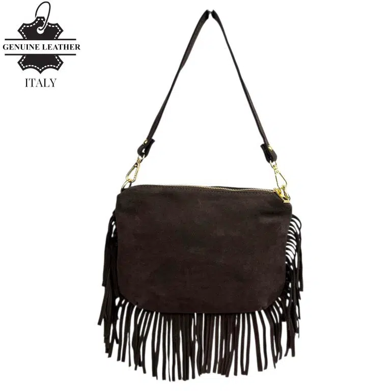 Bolso Bandolera de Antelina Italiana con Flecos Decorativos, Bolsillo Trasero y Asa Corta para Mujer - Imagen 5