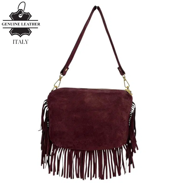 Bolso Bandolera de Antelina Italiana con Flecos Decorativos, Bolsillo Trasero y Asa Corta para Mujer - Imagen 8