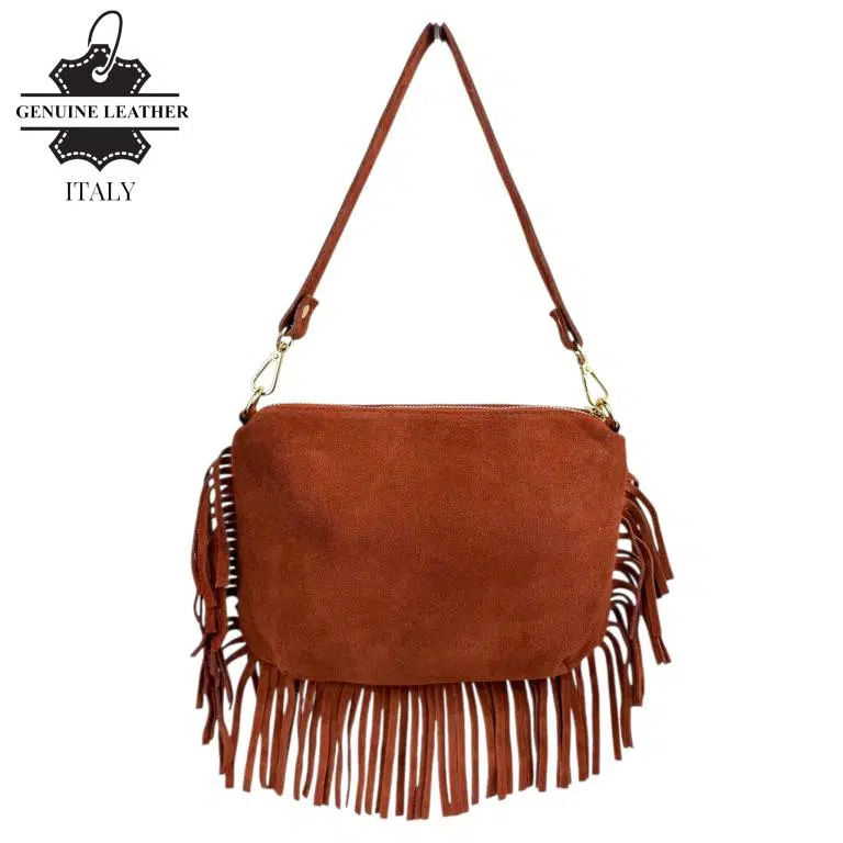 Bolso Bandolera de Antelina Italiana con Flecos Decorativos, Bolsillo Trasero y Asa Corta para Mujer - Imagen 6