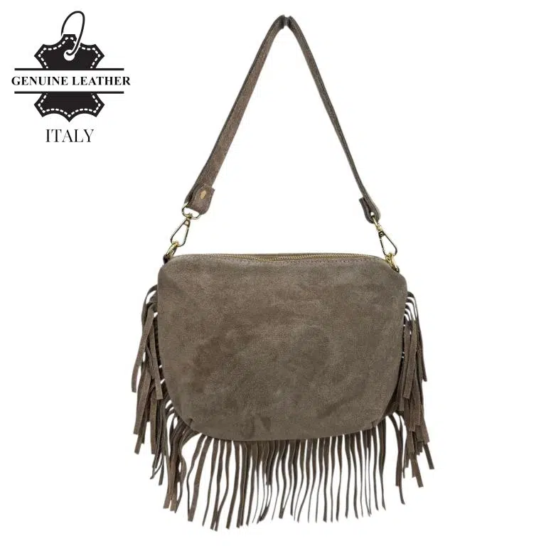 Bolso Bandolera de Antelina Italiana con Flecos Decorativos, Bolsillo Trasero y Asa Corta para Mujer - Imagen 3