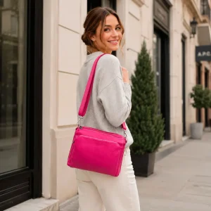 Bolso Bandolera de Piel Italiana con Gran Calidad y 4 Bolsillos con Cremallera para Mujer