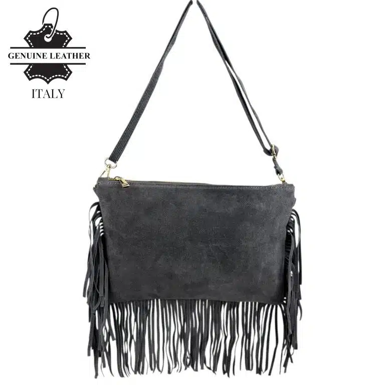 Bolso Bandolera de Serraje Italiano con Gran Calidad, Flecos Decorativos y Cremallera para Mujer - Imagen 5