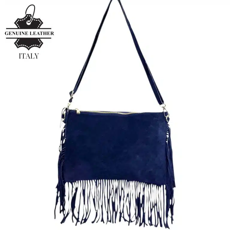 Bolso Bandolera de Serraje Italiano con Gran Calidad, Flecos Decorativos y Cremallera para Mujer - Imagen 7