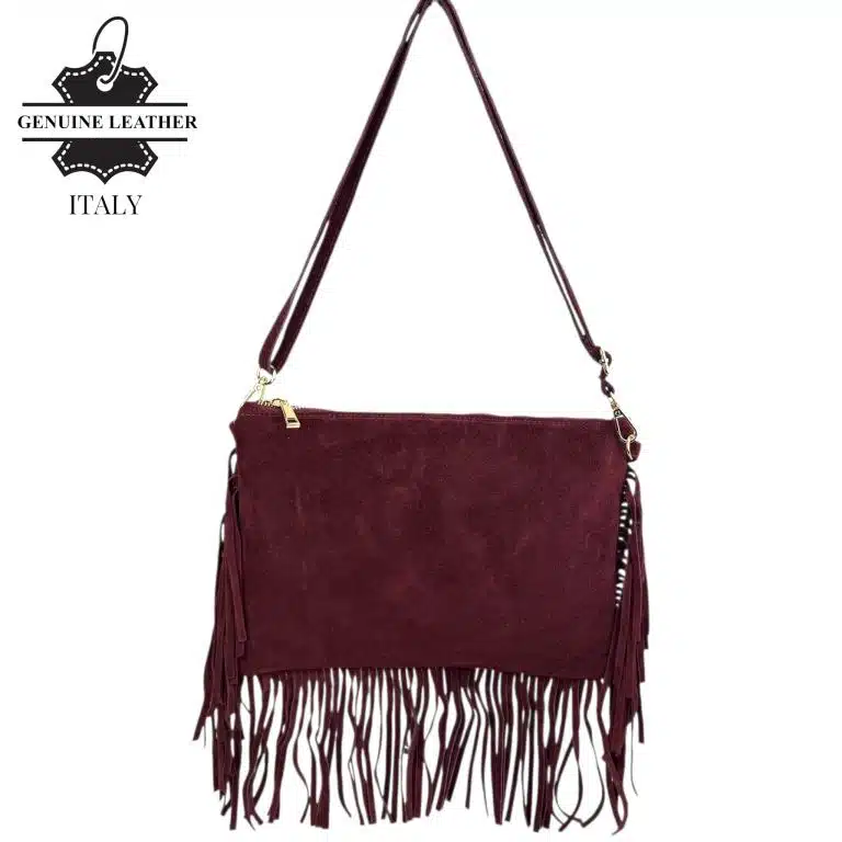 Bolso Bandolera de Serraje Italiano con Gran Calidad, Flecos Decorativos y Cremallera para Mujer - Imagen 8
