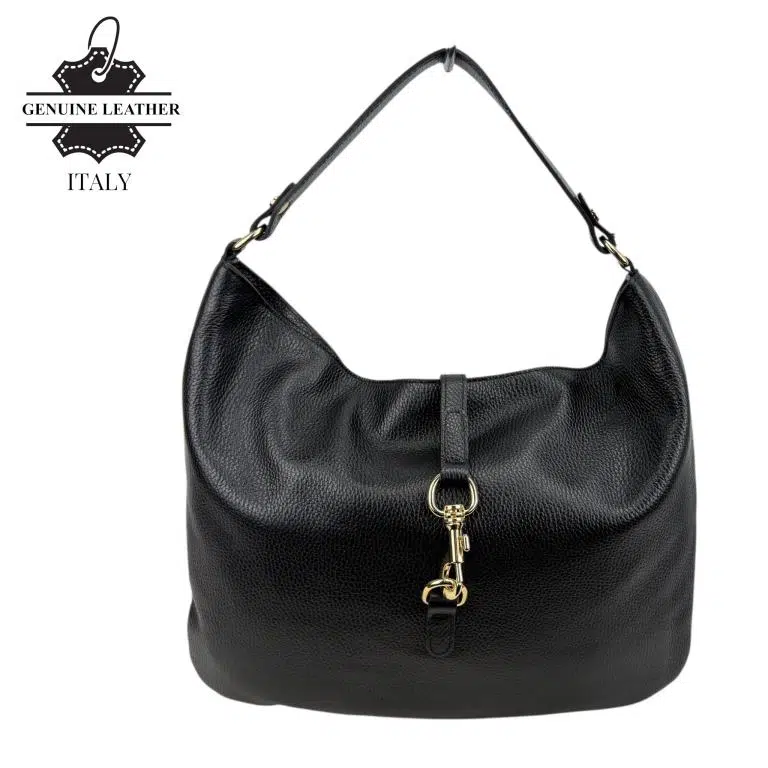 Bolso de Hombro Hobo en Piel Italiana con Mini Solapa de Enganche Frontal y Asa Corta - Imagen 8