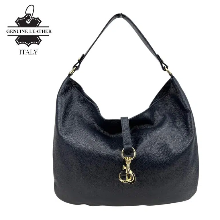 Bolso de Hombro Hobo en Piel Italiana con Mini Solapa de Enganche Frontal y Asa Corta - Imagen 7