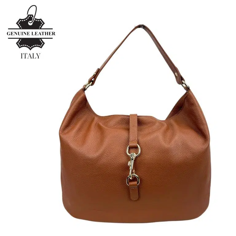 Bolso de Hombro Hobo en Piel Italiana con Mini Solapa de Enganche Frontal y Asa Corta - Imagen 6