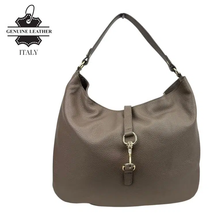 Bolso de Hombro Hobo en Piel Italiana con Mini Solapa de Enganche Frontal y Asa Corta - Imagen 9