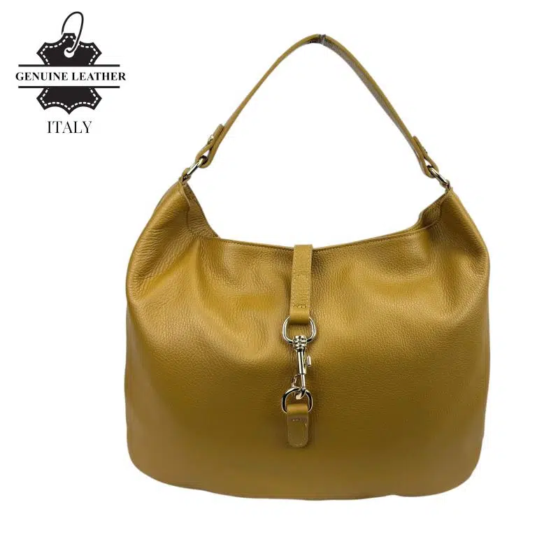 Bolso de Hombro Hobo en Piel Italiana con Mini Solapa de Enganche Frontal y Asa Corta - Imagen 4