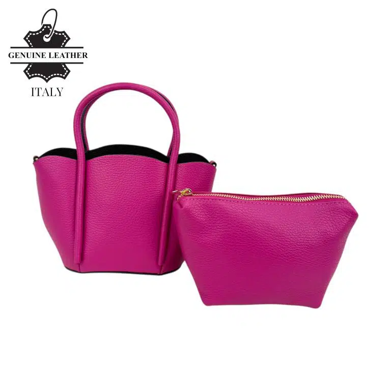 Bolso de Mano Compacto en Piel Italiana con Asa Larga de Cadena y Neceser Extra para Mujer - Imagen 5