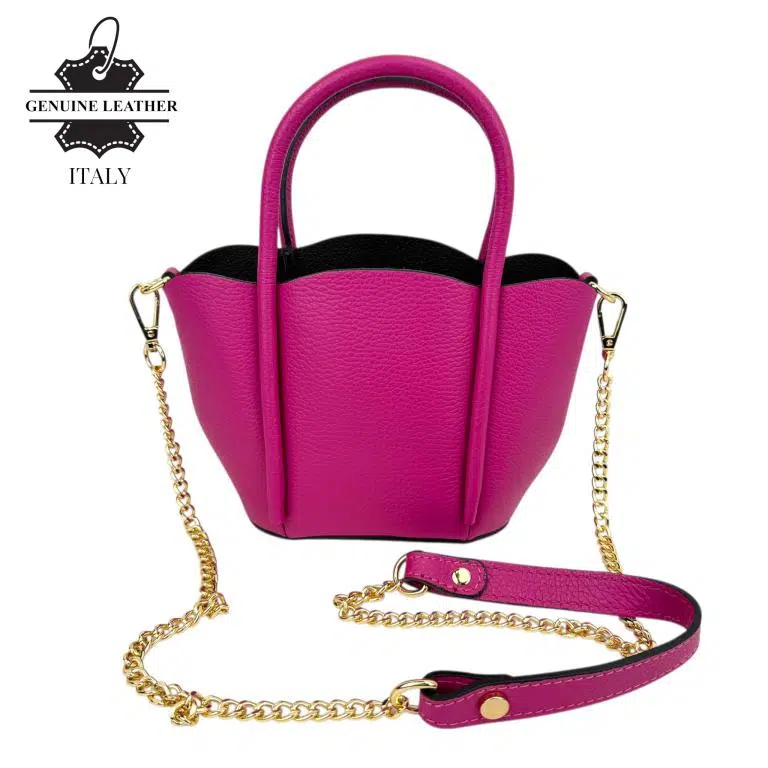 Bolso de Mano Compacto en Piel Italiana con Asa Larga de Cadena y Neceser Extra para Mujer - Imagen 4