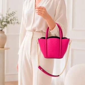 Bolso de Mano Compacto en Piel Italiana con Asa Larga de Cadena y Neceser Extra para Mujer