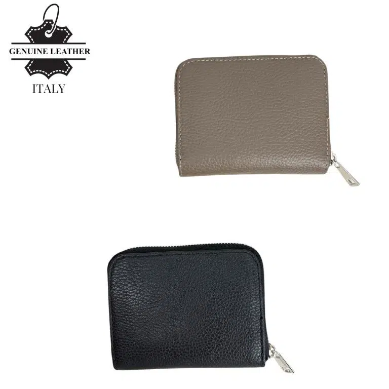 Cartera Pequeña de Piel Italiana para Mujer con Cremallera y Múltiples Compartimentos