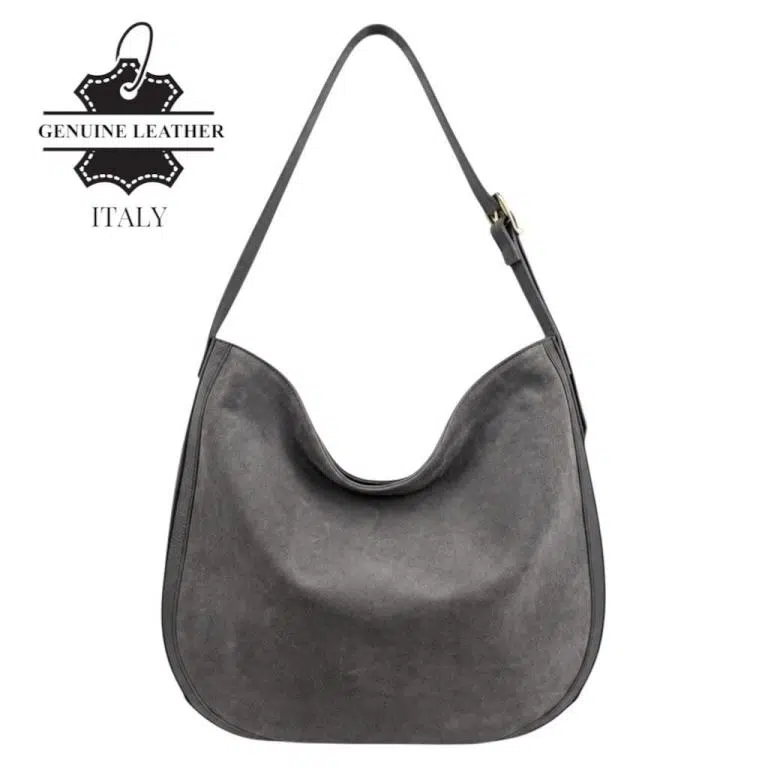 Bolso de Hombro tipo Hobo en Piel Italiana con Frontal de Serraje y Gran Calidad para Mujer - Imagen 6