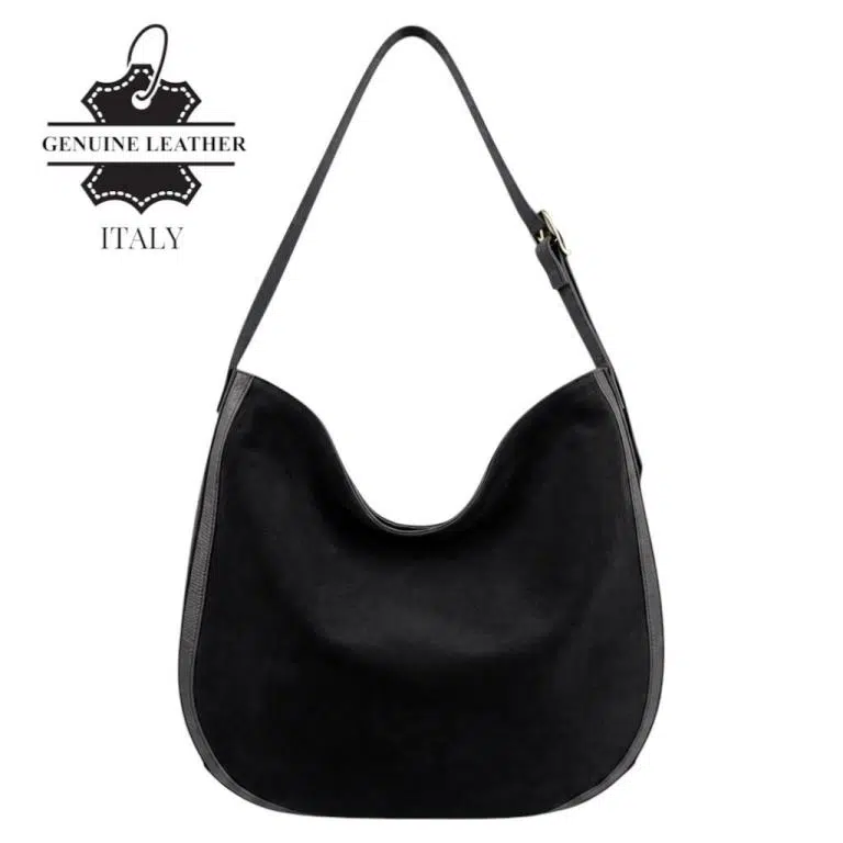 Bolso de Hombro tipo Hobo en Piel Italiana con Frontal de Serraje y Gran Calidad para Mujer - Imagen 7