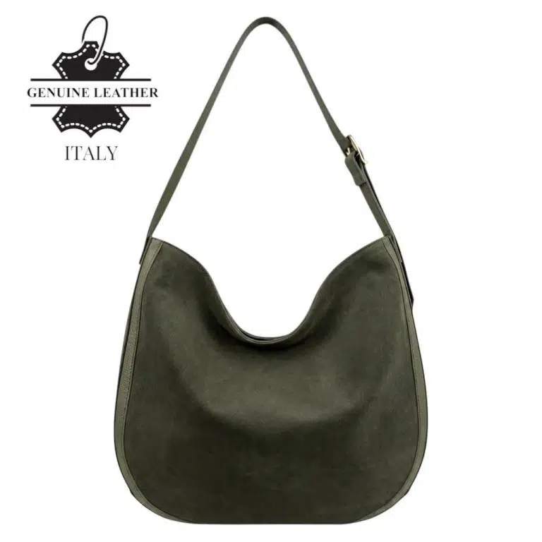 Bolso de Hombro tipo Hobo en Piel Italiana con Frontal de Serraje y Gran Calidad para Mujer - Imagen 8