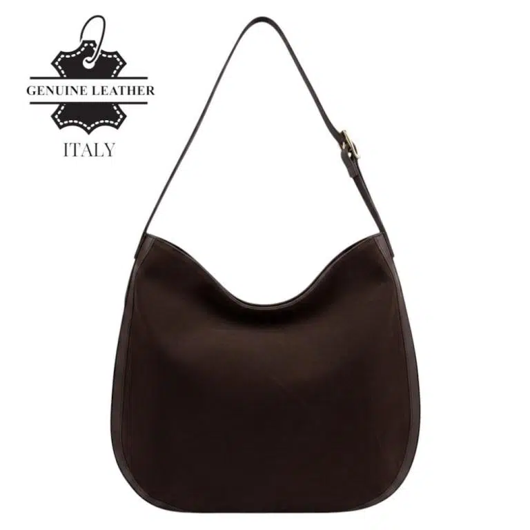 Bolso de Hombro tipo Hobo en Piel Italiana con Frontal de Serraje y Gran Calidad para Mujer - Imagen 9