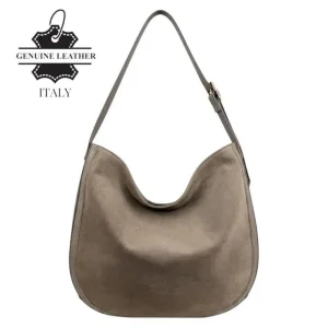 Bolso de Hombro tipo Hobo en Piel Italiana con Frontal de Serraje y Gran Calidad para Mujer