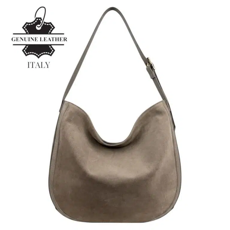 Bolso de Hombro tipo Hobo en Piel Italiana con Frontal de Serraje y Gran Calidad para Mujer - Imagen 2